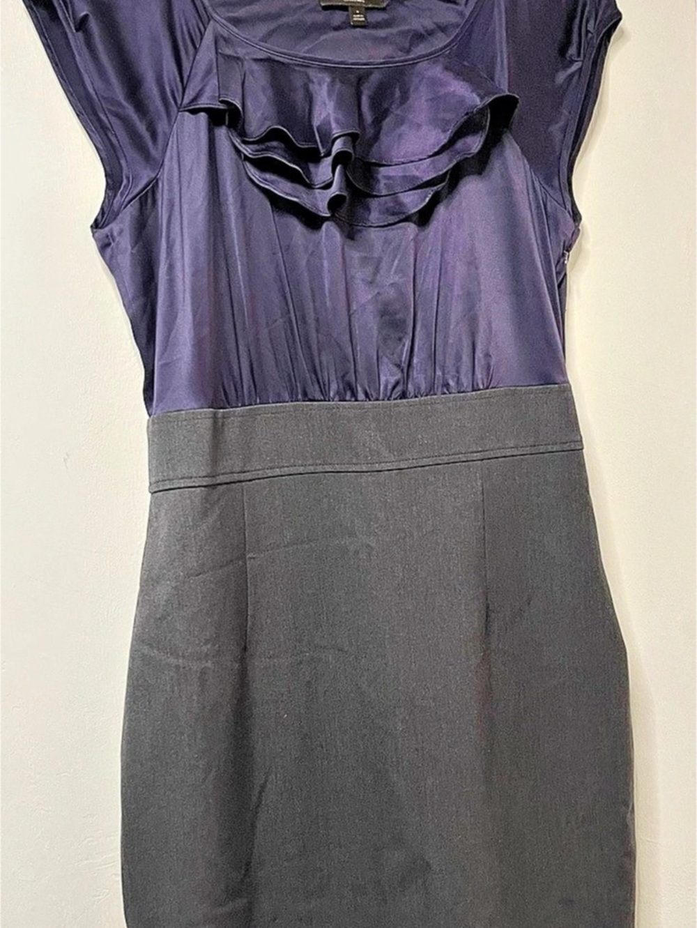 The Limited Ruffle Neck Midi Dress in Purple & Black